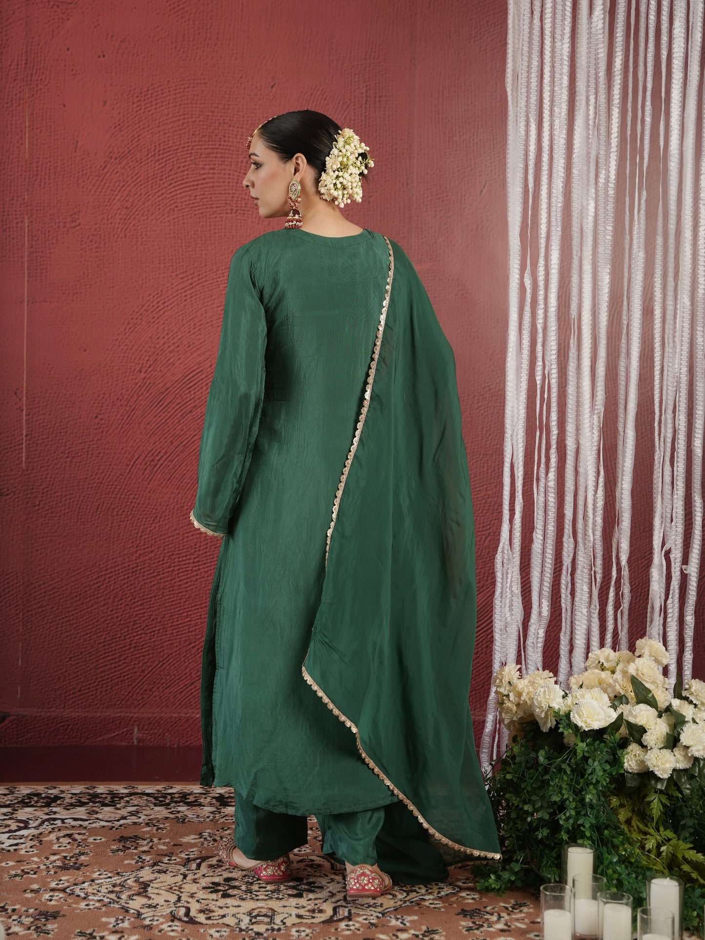 CHAAND GREEN SILK ZARIWORK SUIT SET