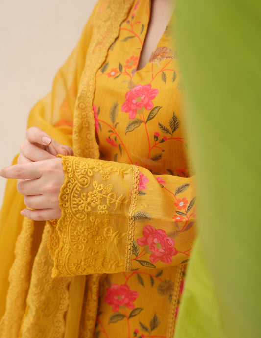 Saaya Yellow Chanderi Straight Suit Set