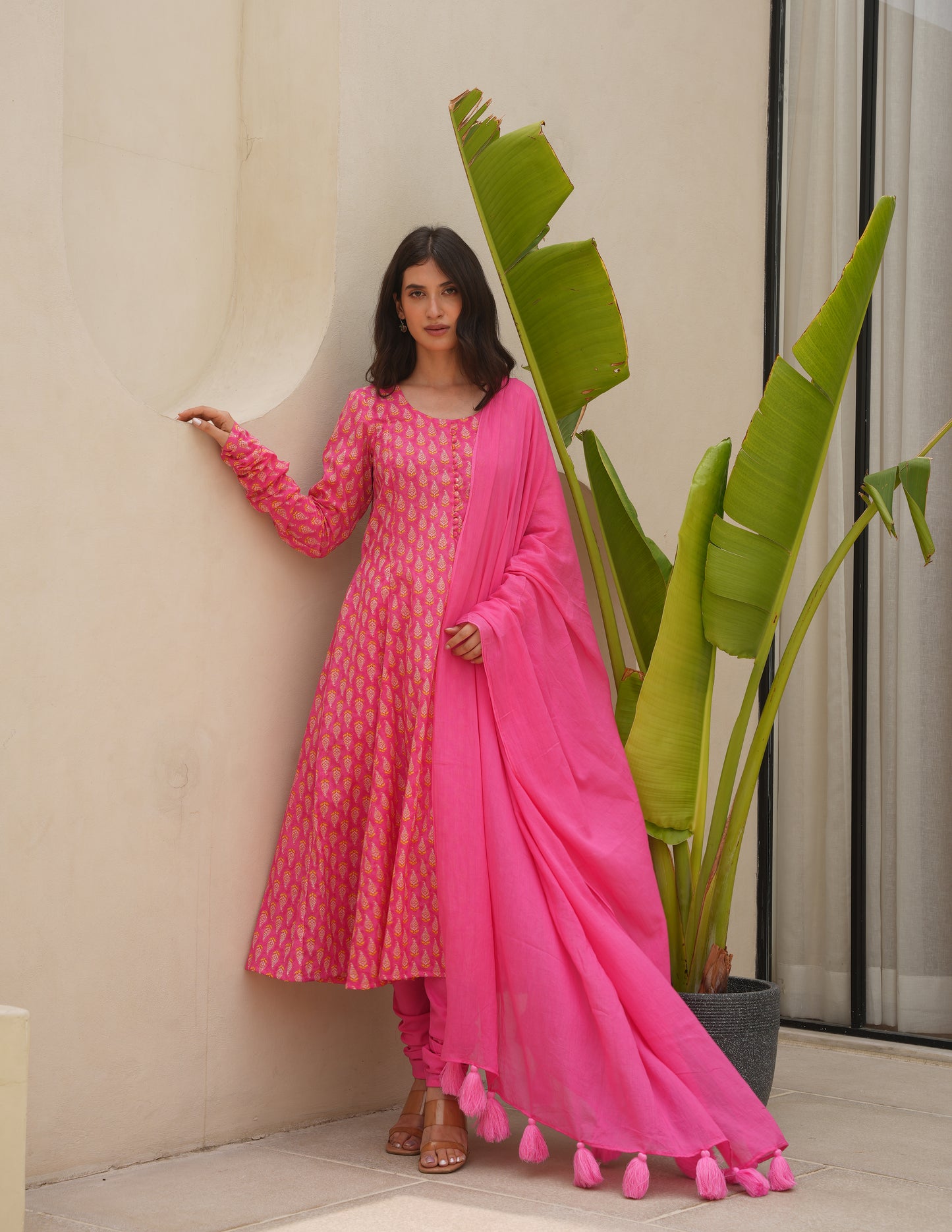 Zeena Pink Cotton Suit  Set