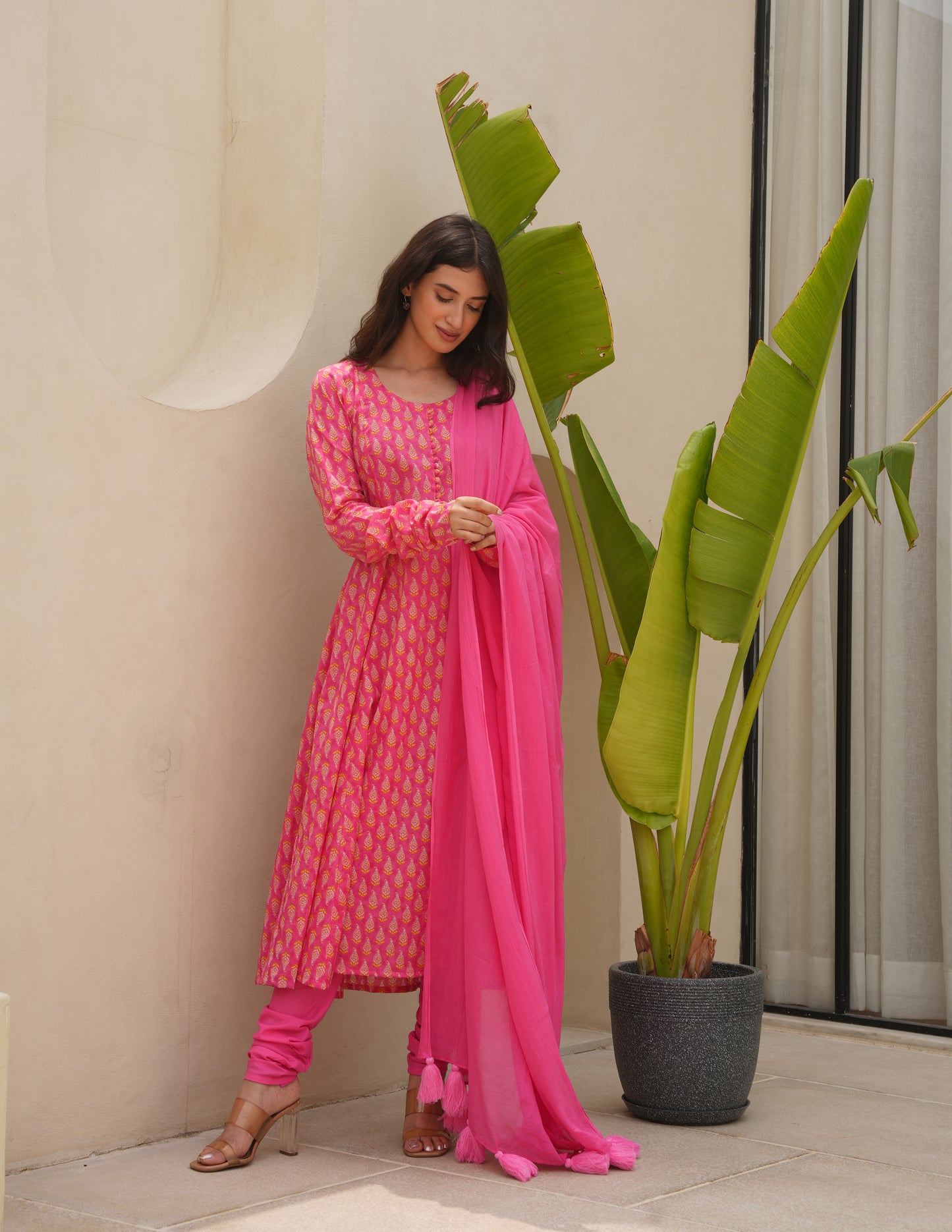 Zeena Pink Cotton Suit  Set