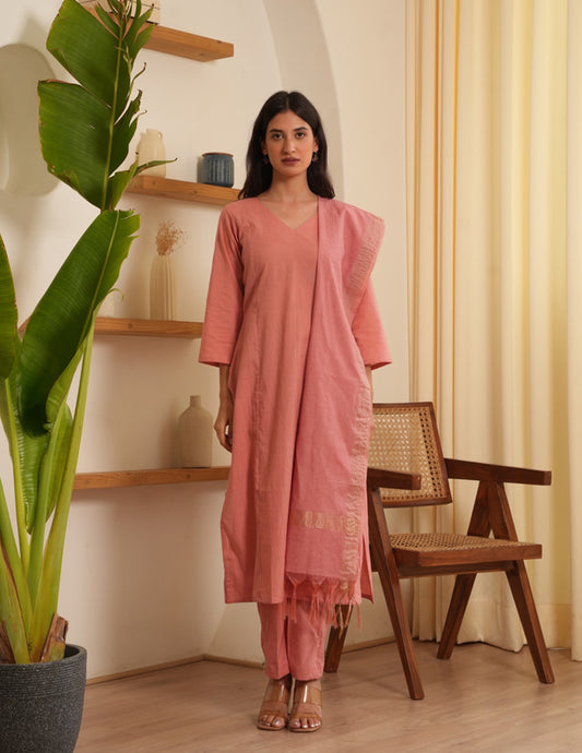 Gia Peach Cotton  Straight Suit Set