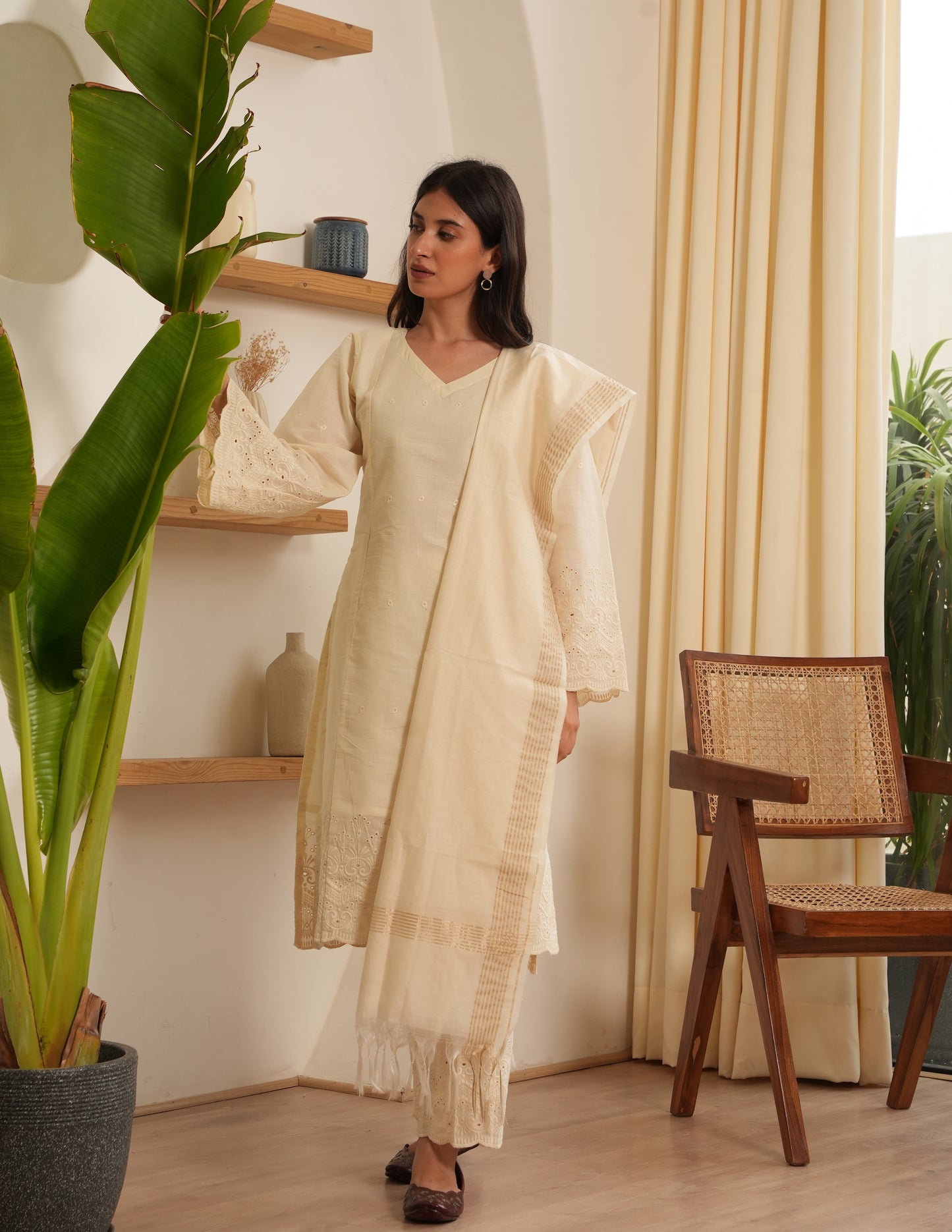 Juliet White Cotton Straight Suit Set