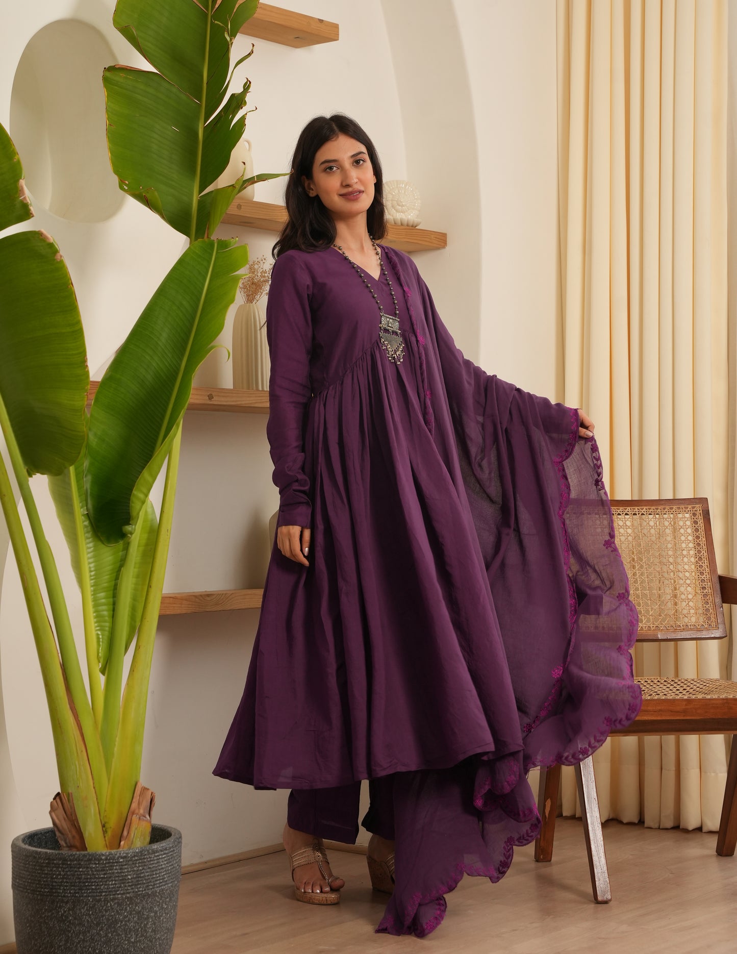 Venesa Purple Chanderi Aari Embriodered Suit Set