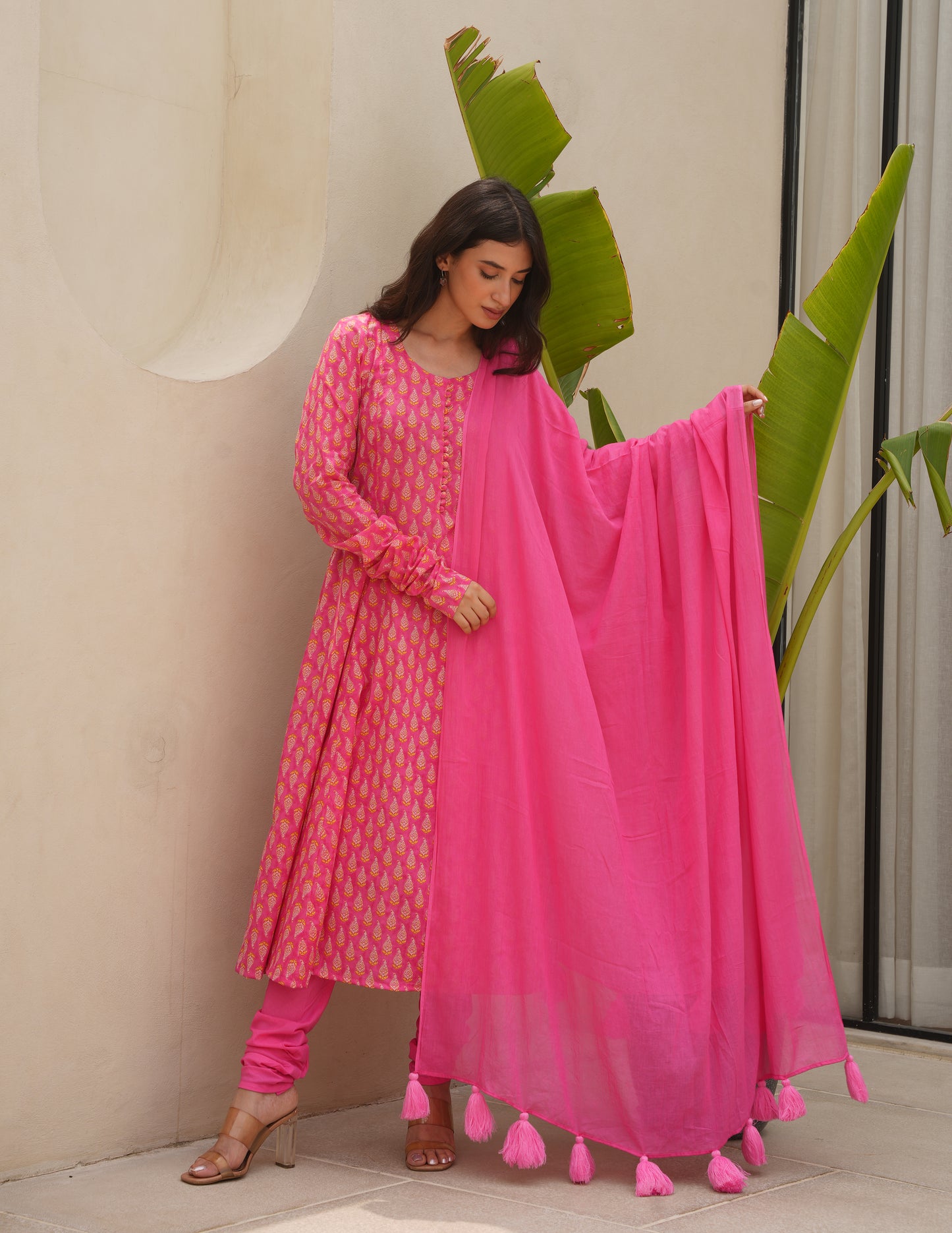 Zeena Pink Cotton Suit  Set