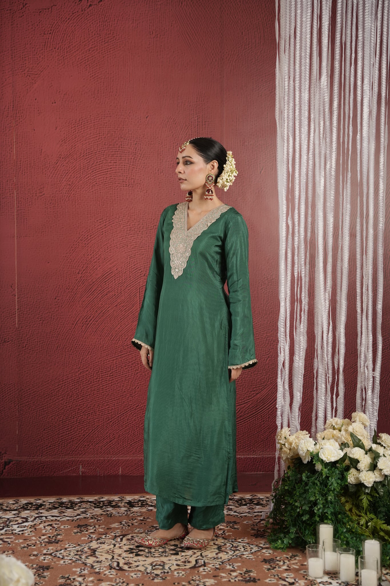 CHAAND GREEN SILK ZARIWORK SUIT SET