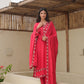 Maria Red Maslin Embroidered Suit Set