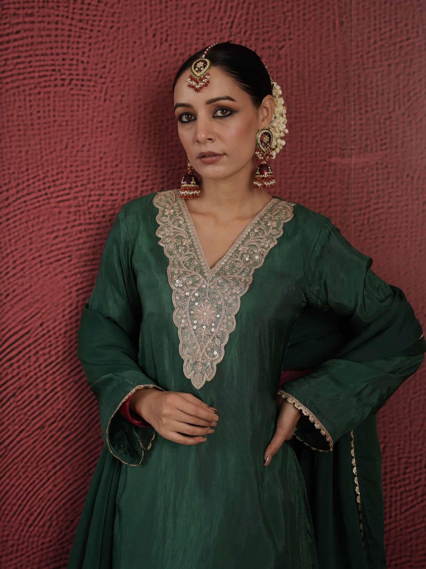 CHAAND GREEN SILK ZARIWORK SUIT SET