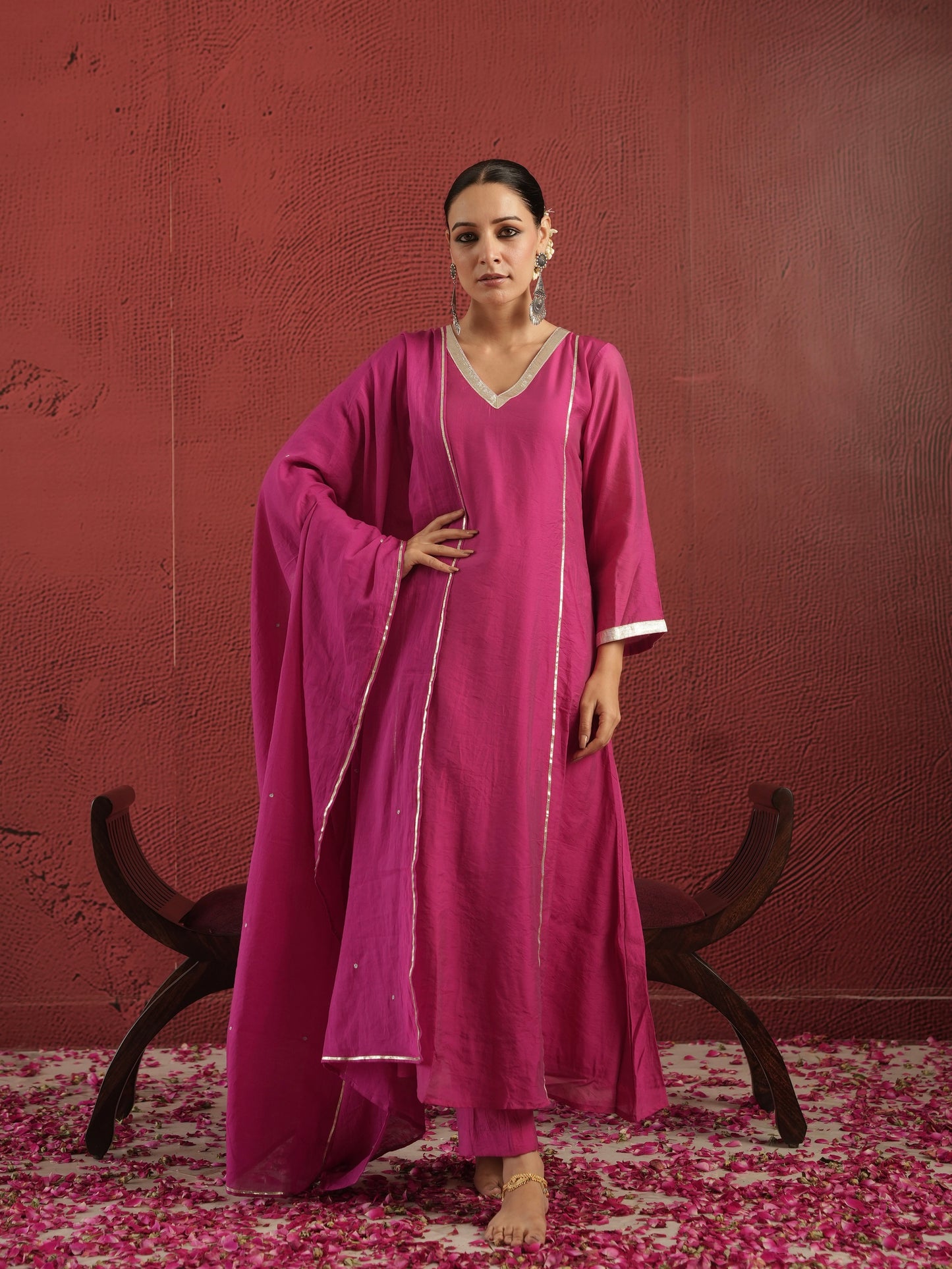 CHAAND HOT PINK CHANDERI ZARI GOTA SUIT SET