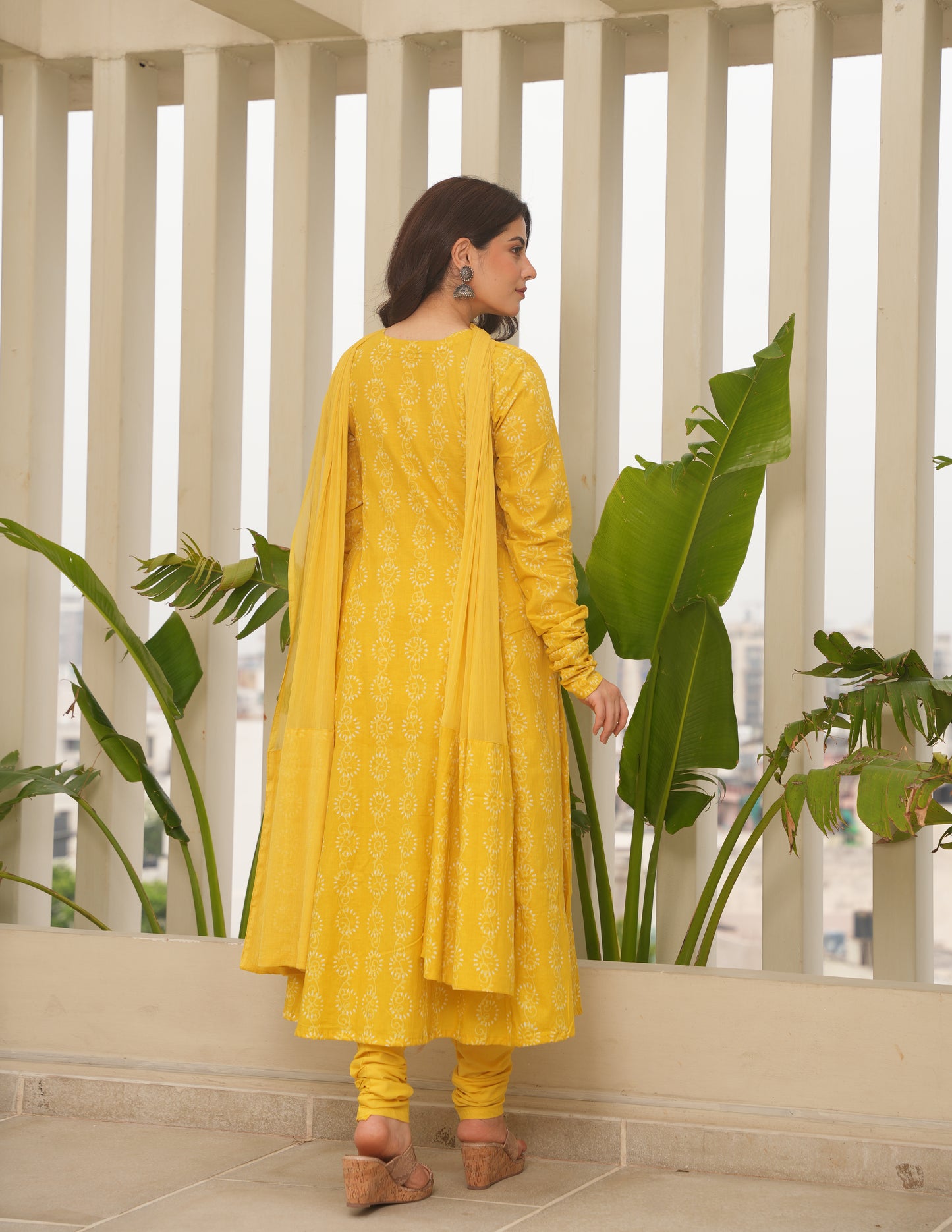 Yellow Block Print Cotton Suit Set