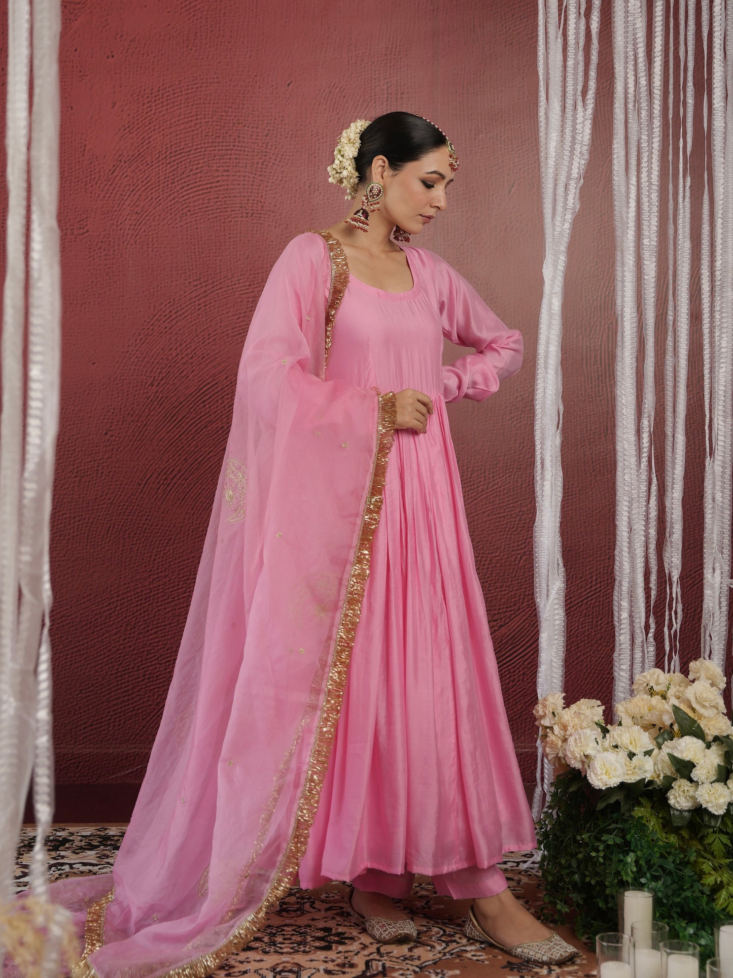 CHAAND PINK CHANDERI ZARI SUIT SET