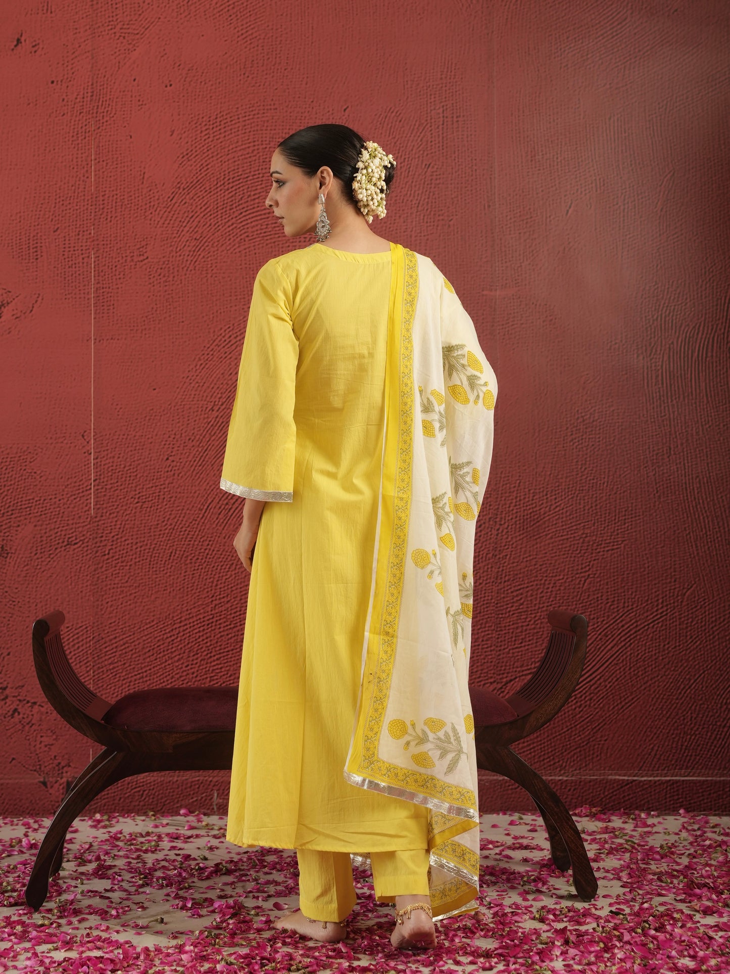 CHAAND YELLOW COTTON SUIT SET WITH BLOCK PRINT DUPATTA