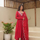 Red Chanderi Aari  Embroidered Suit Set