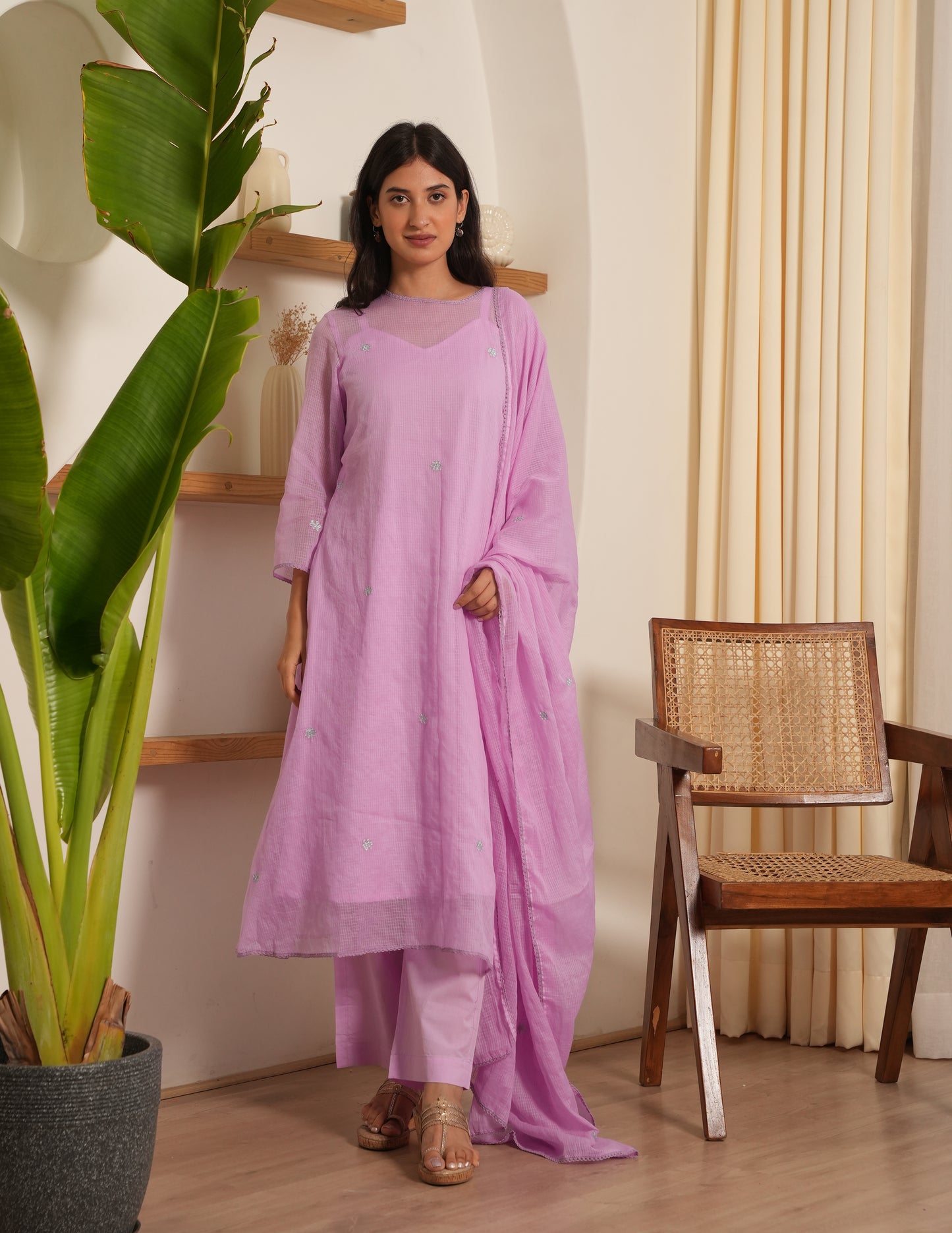 Thea Lavender  Embroidered Doria Suit  Set