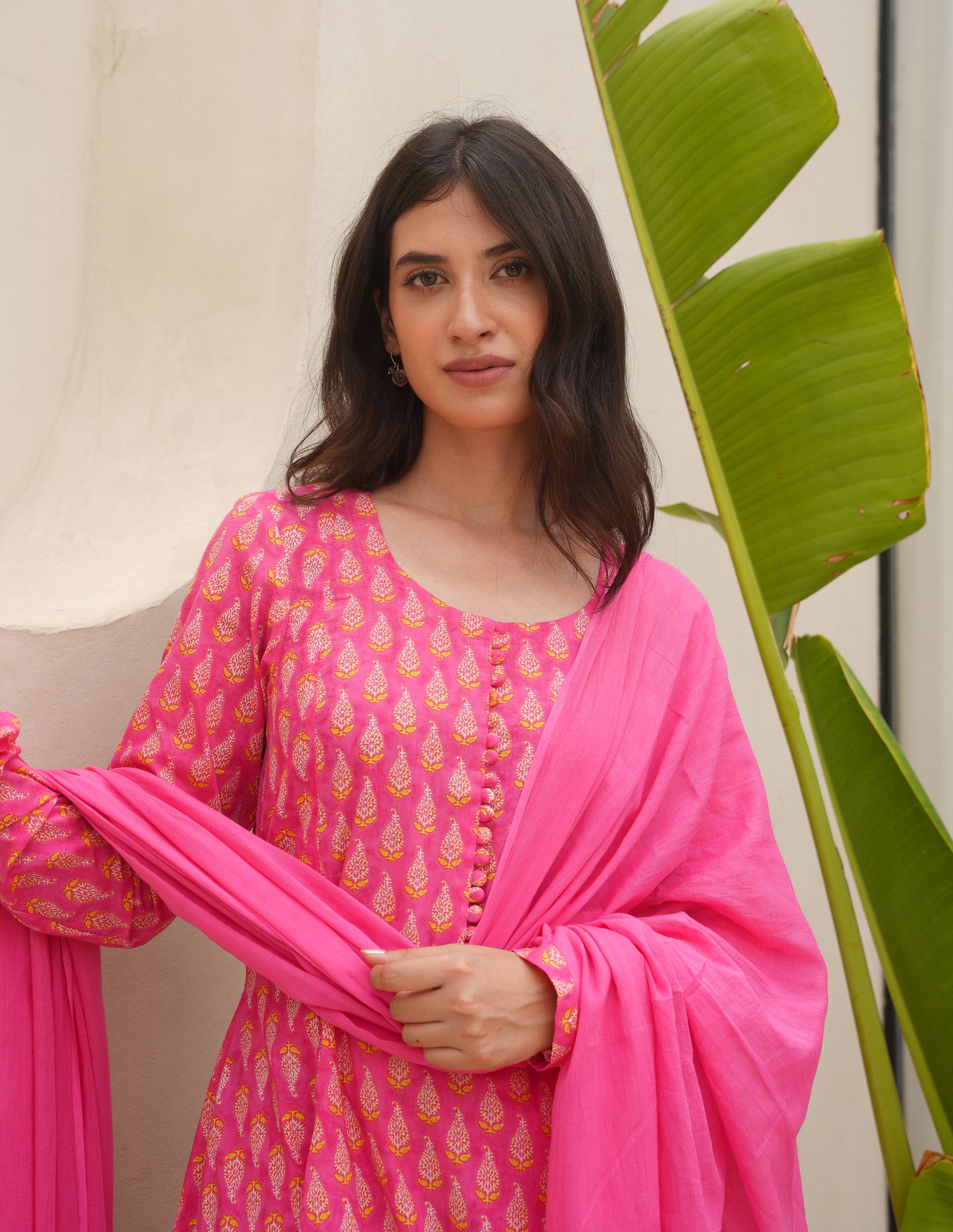 Zeena Pink Cotton Suit  Set