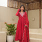 Red Chanderi Aari  Embroidered Suit Set