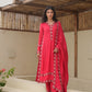 Maria Red Maslin Embroidered Suit Set