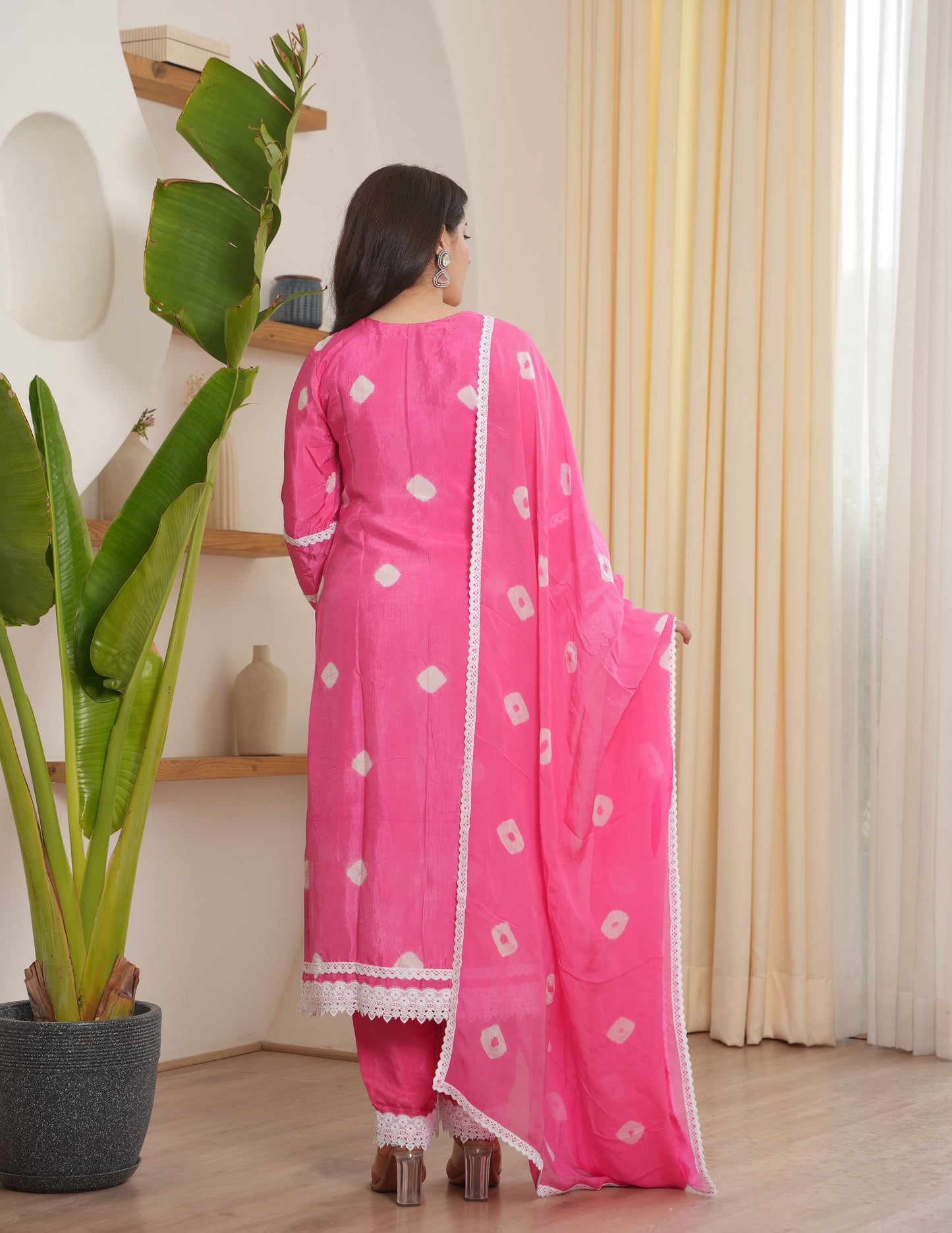 Remi Pink Bandhani Silk  Suit Set