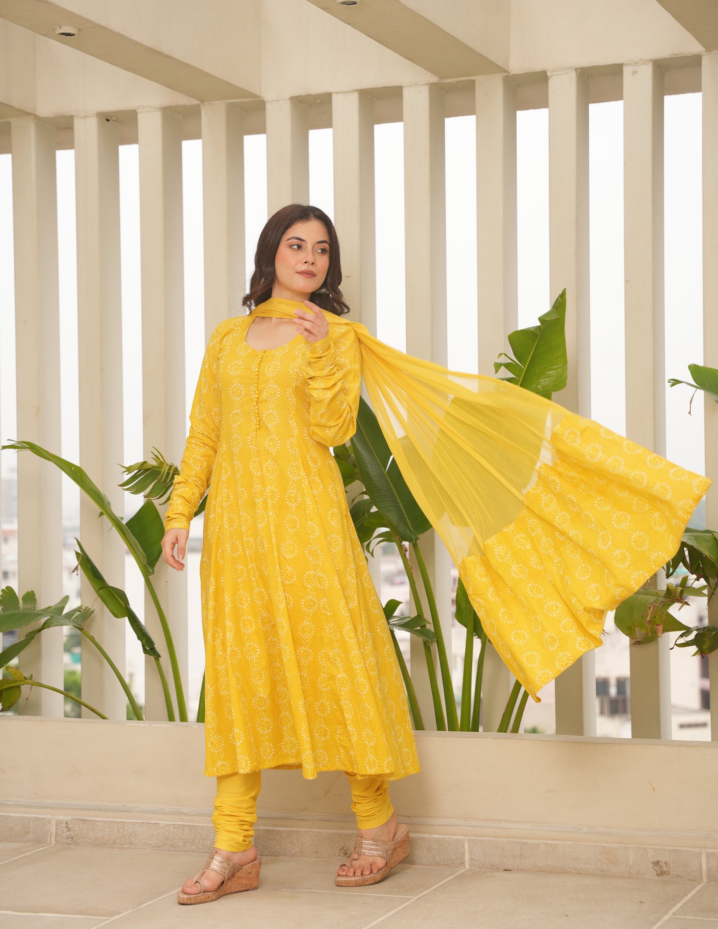 Yellow Block Print Cotton Suit Set