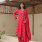 Maria Red Maslin Embroidered Suit Set