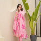 Cherry Pink Handpaint Chiffon Suit Set