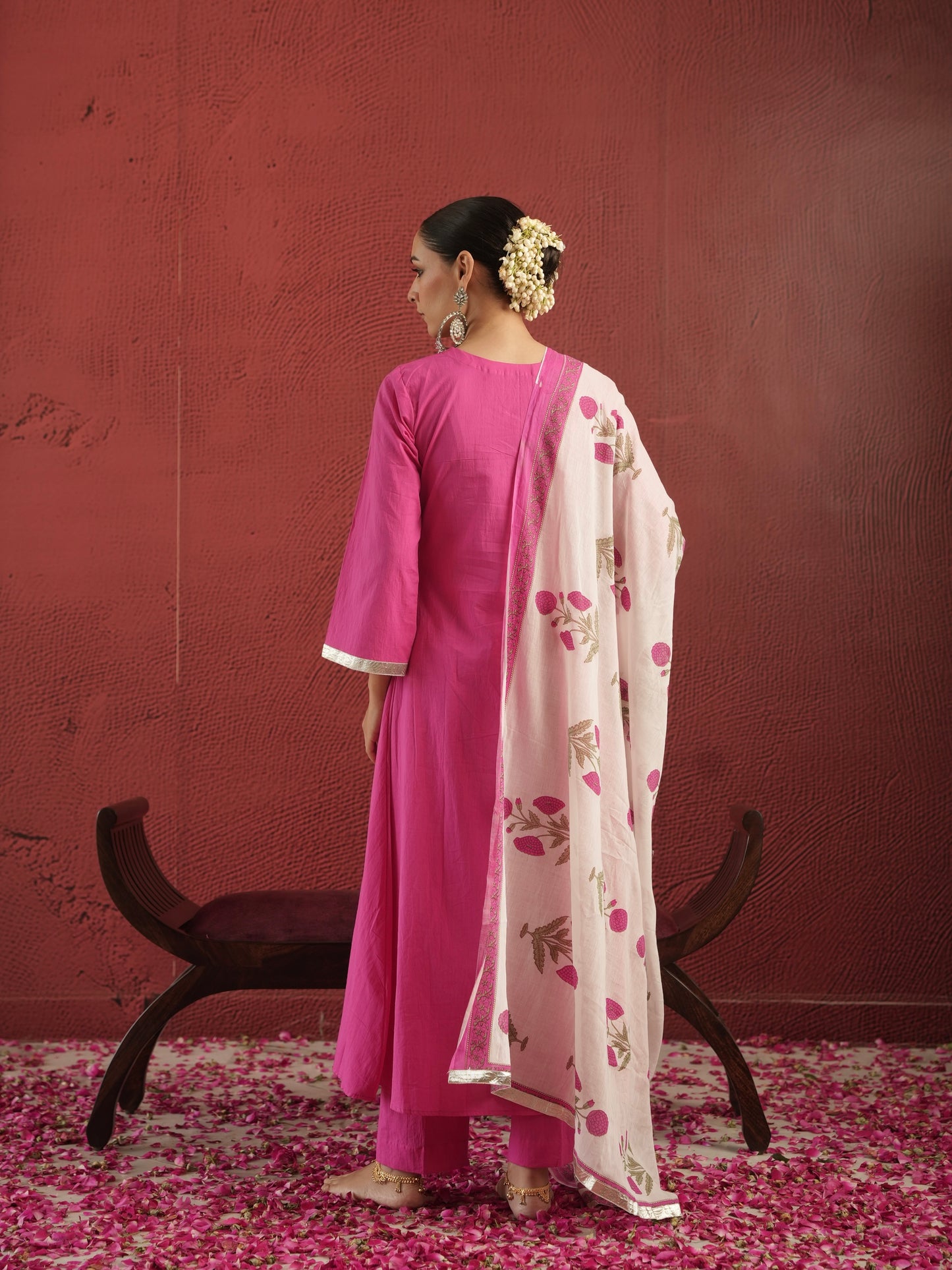 CHAAND PINK COTTON SUIT SET WITH BLOCK PRINT DUPATTA