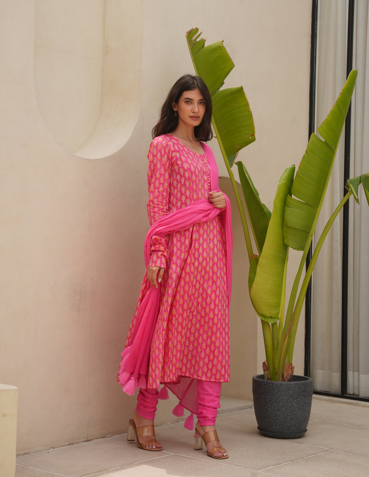 Zeena Pink Cotton Suit  Set