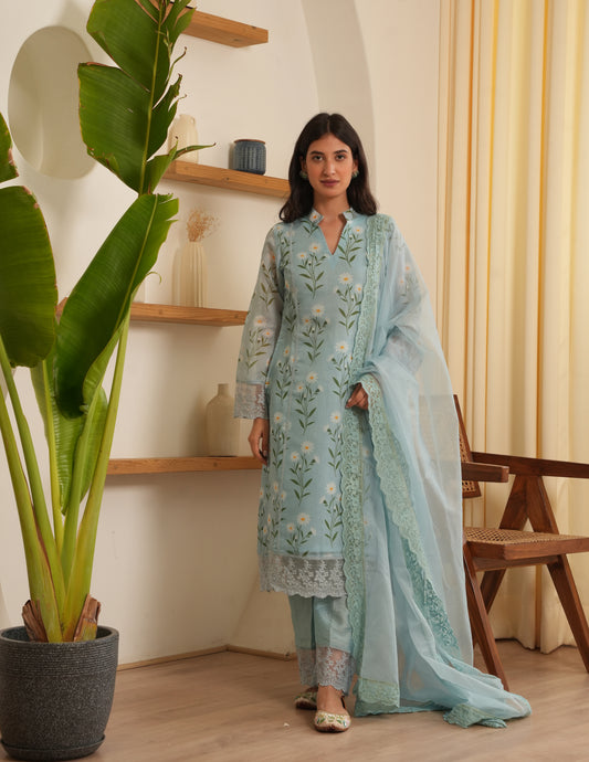 Faith Sky Chanderi Straight Suit Set