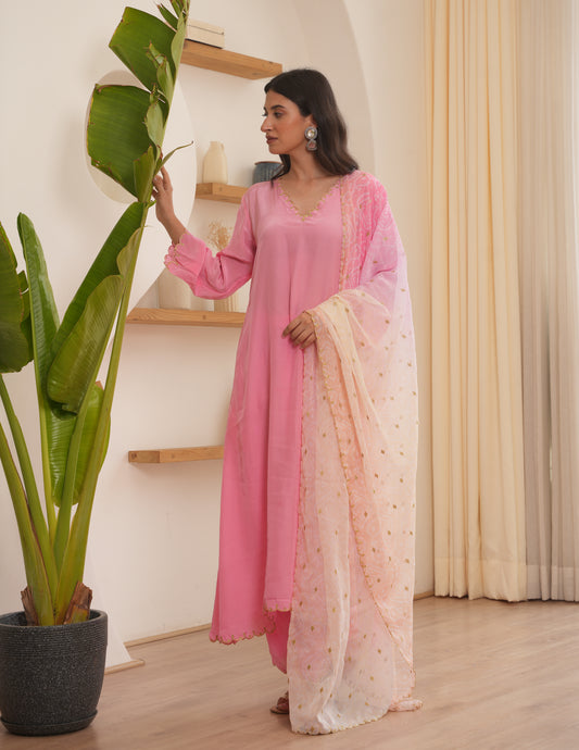 Quinn Pink Silk Suit Set