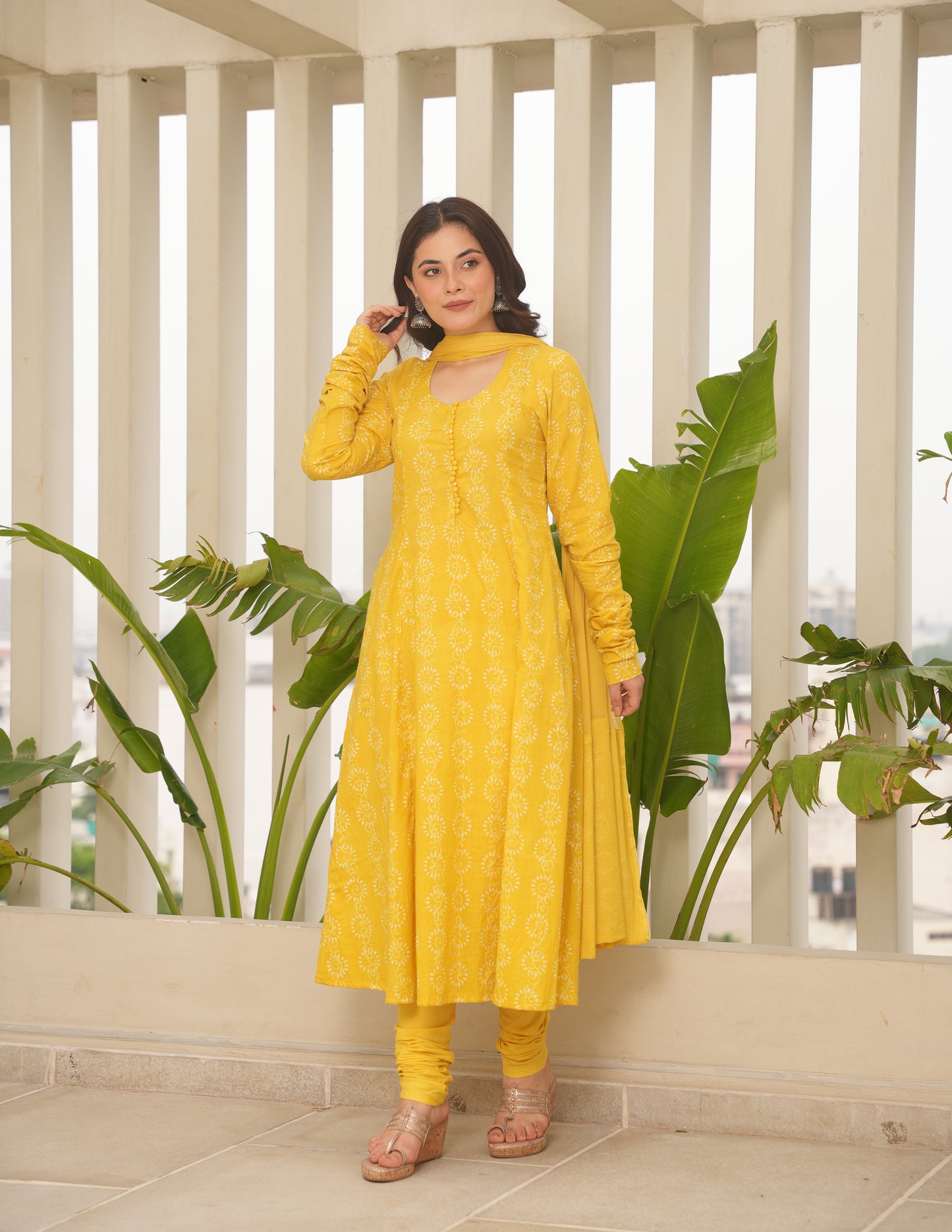 Yellow Block Print Cotton Suit Set