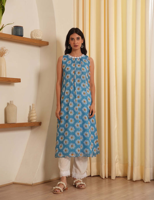 Myla Sky Chiffon Floral Kurta Set