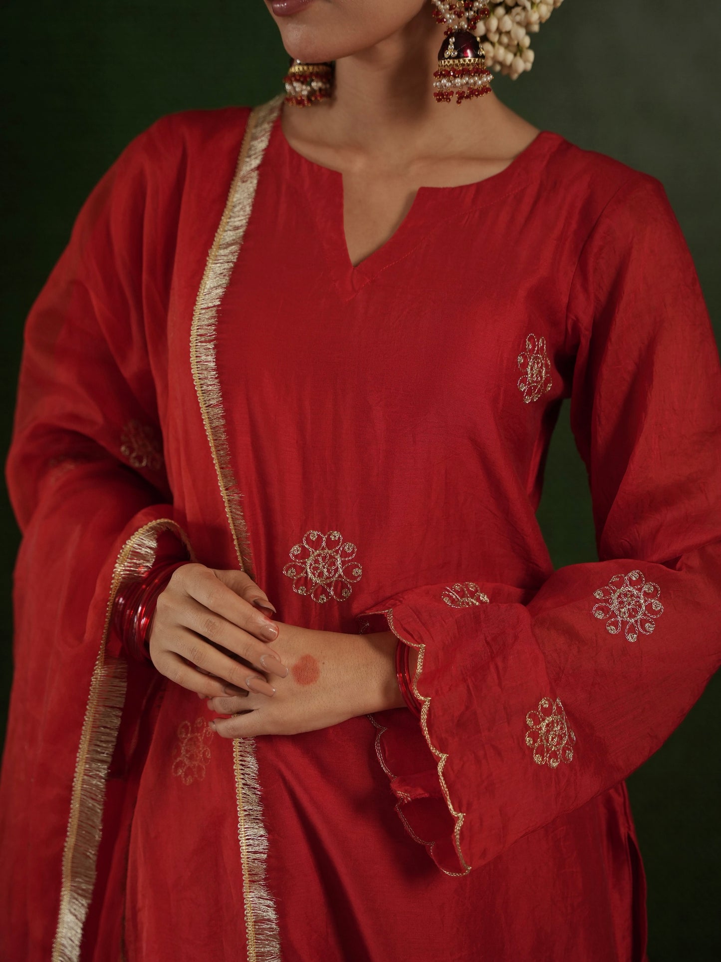 CHAAND RED CHANDERI AARI EMBROIDERD SUIT SET