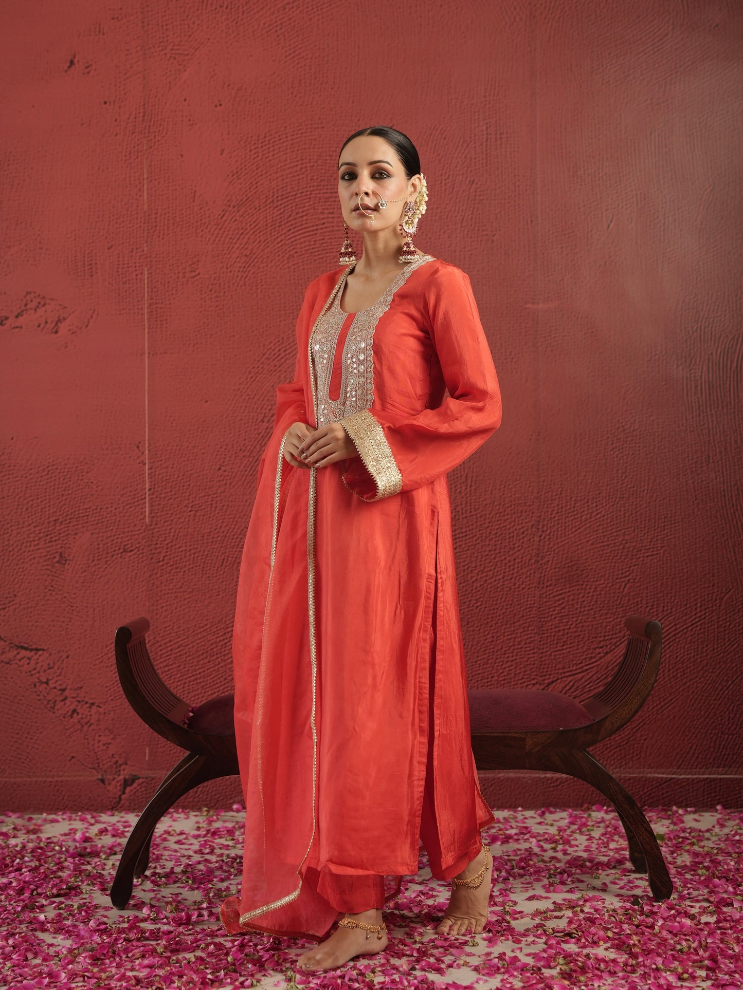 CHAAND RED SILK ZARIWORK SUIT SET