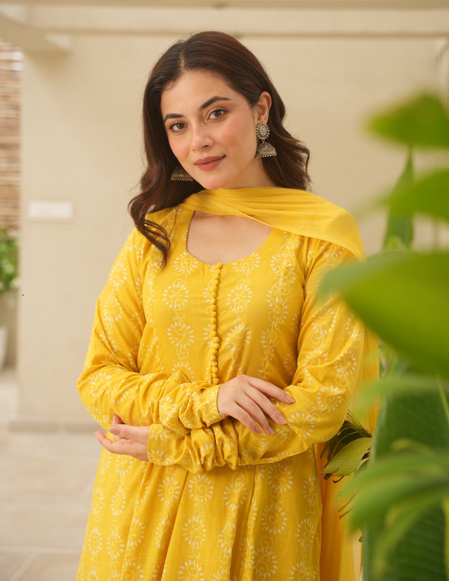 Yellow Block Print Cotton Suit Set