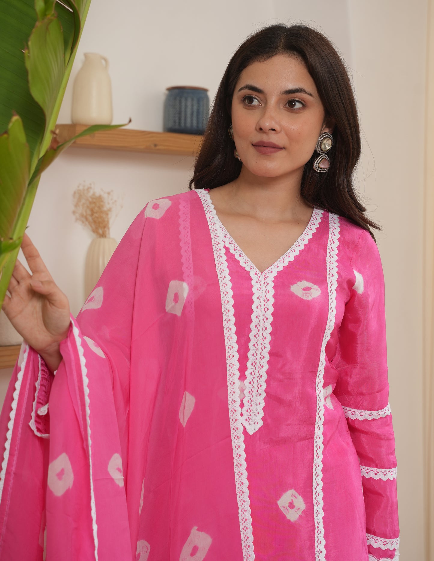 Remi Pink Bandhani Silk  Suit Set