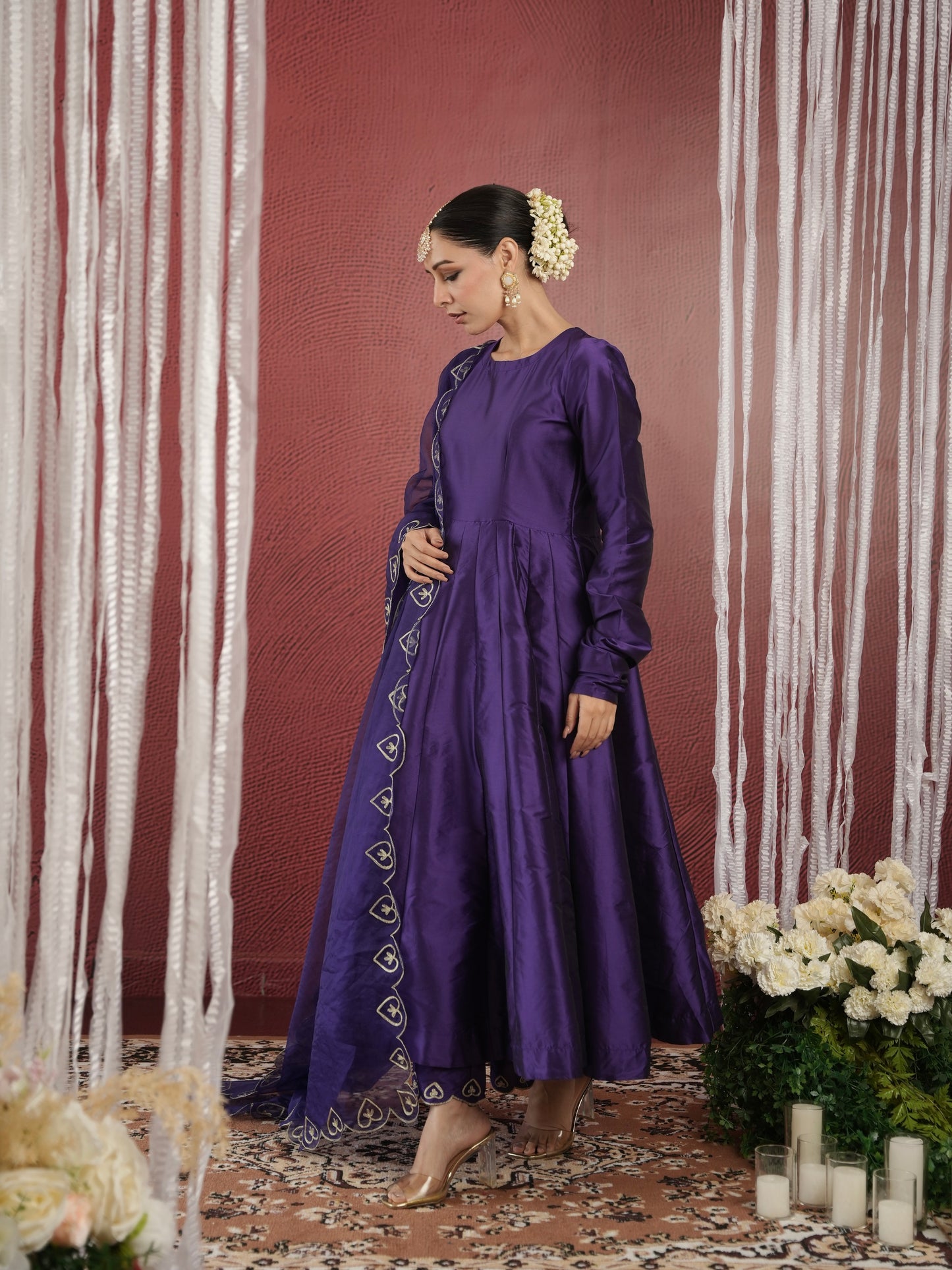 CHAAND PURPLE SILK AARI ANARKALI SET