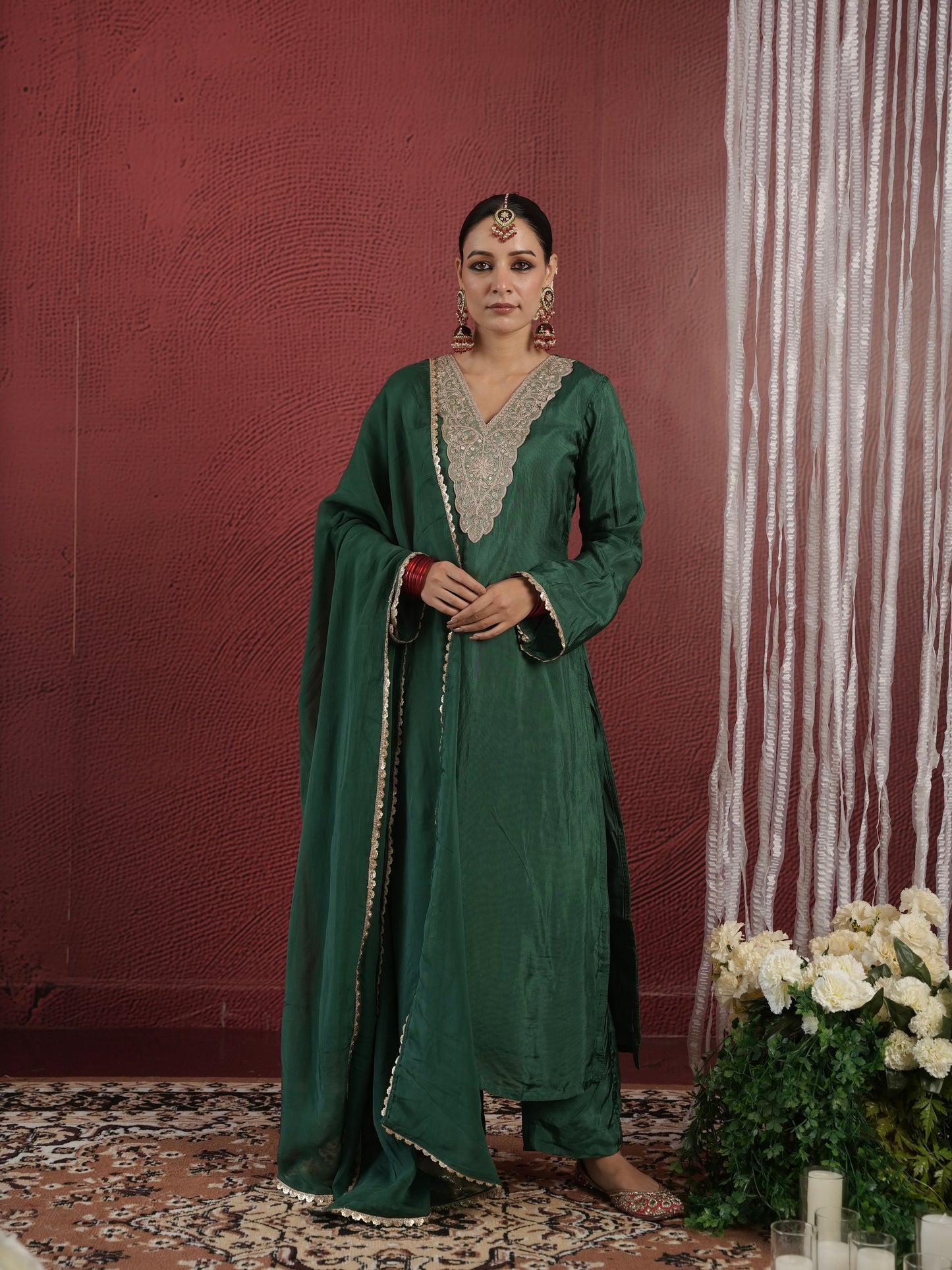 CHAAND GREEN SILK ZARIWORK SUIT SET