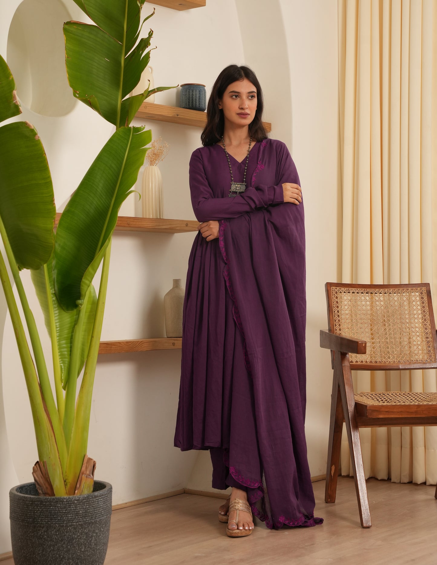 Venesa Purple Chanderi Aari Embriodered Suit Set