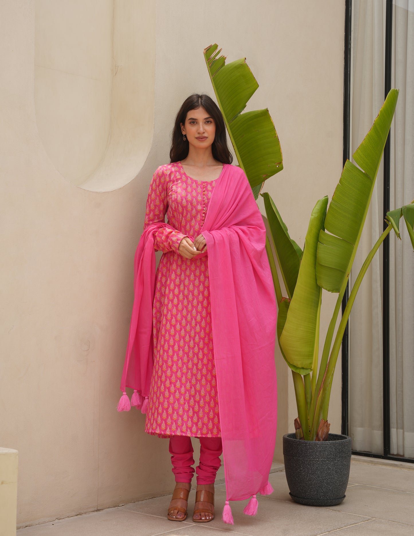 Zeena Pink Cotton Suit  Set