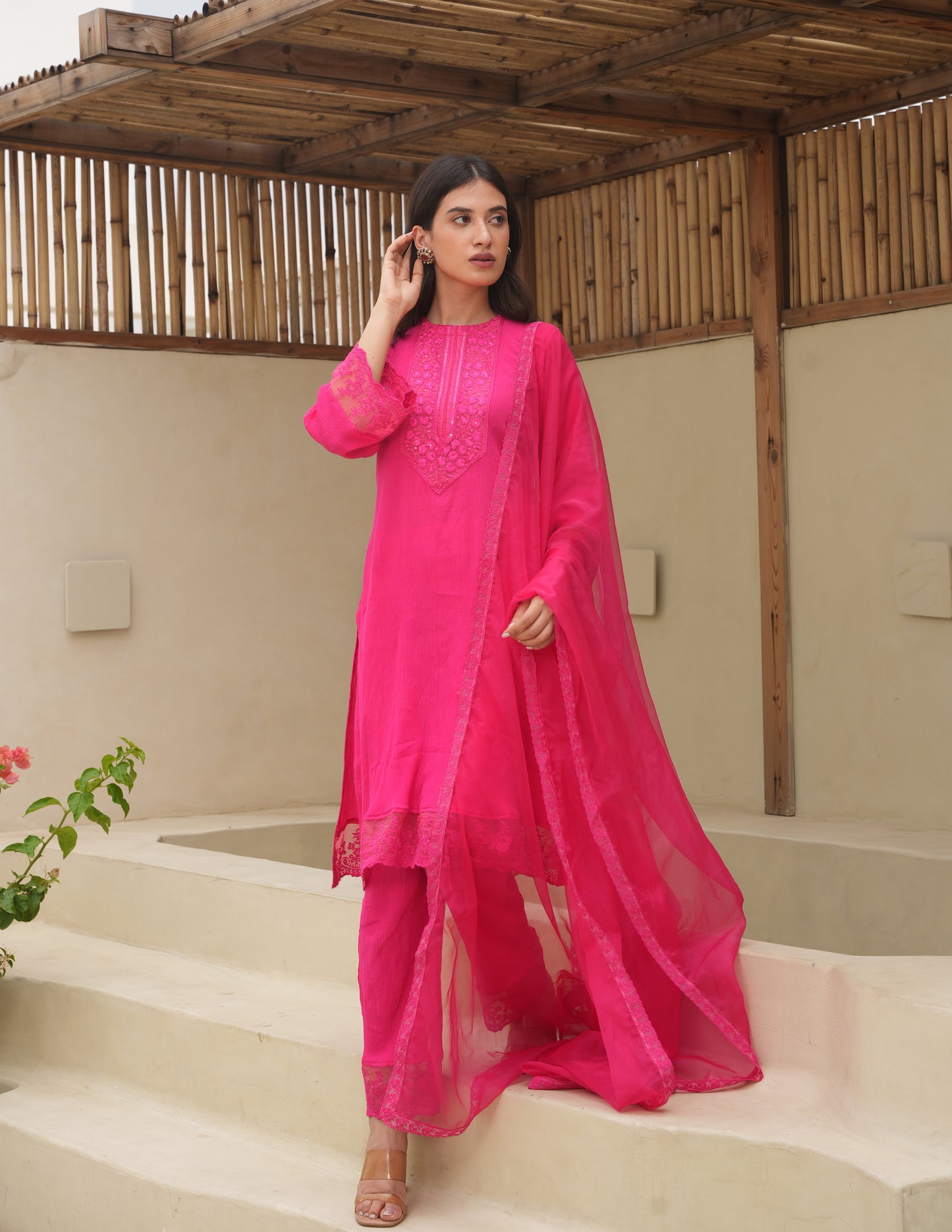 Grace Pink Cotton Crush Suit Set