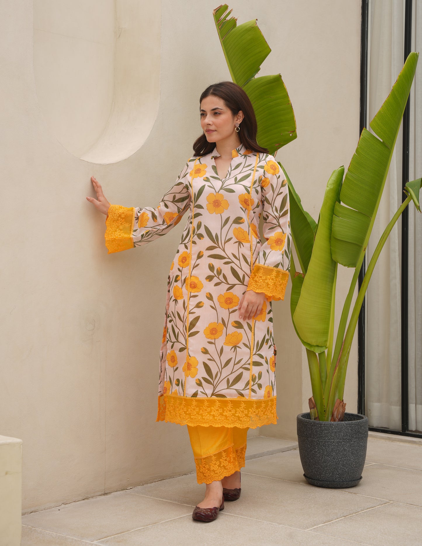 Flora Yellow Chanderi Kurta Set