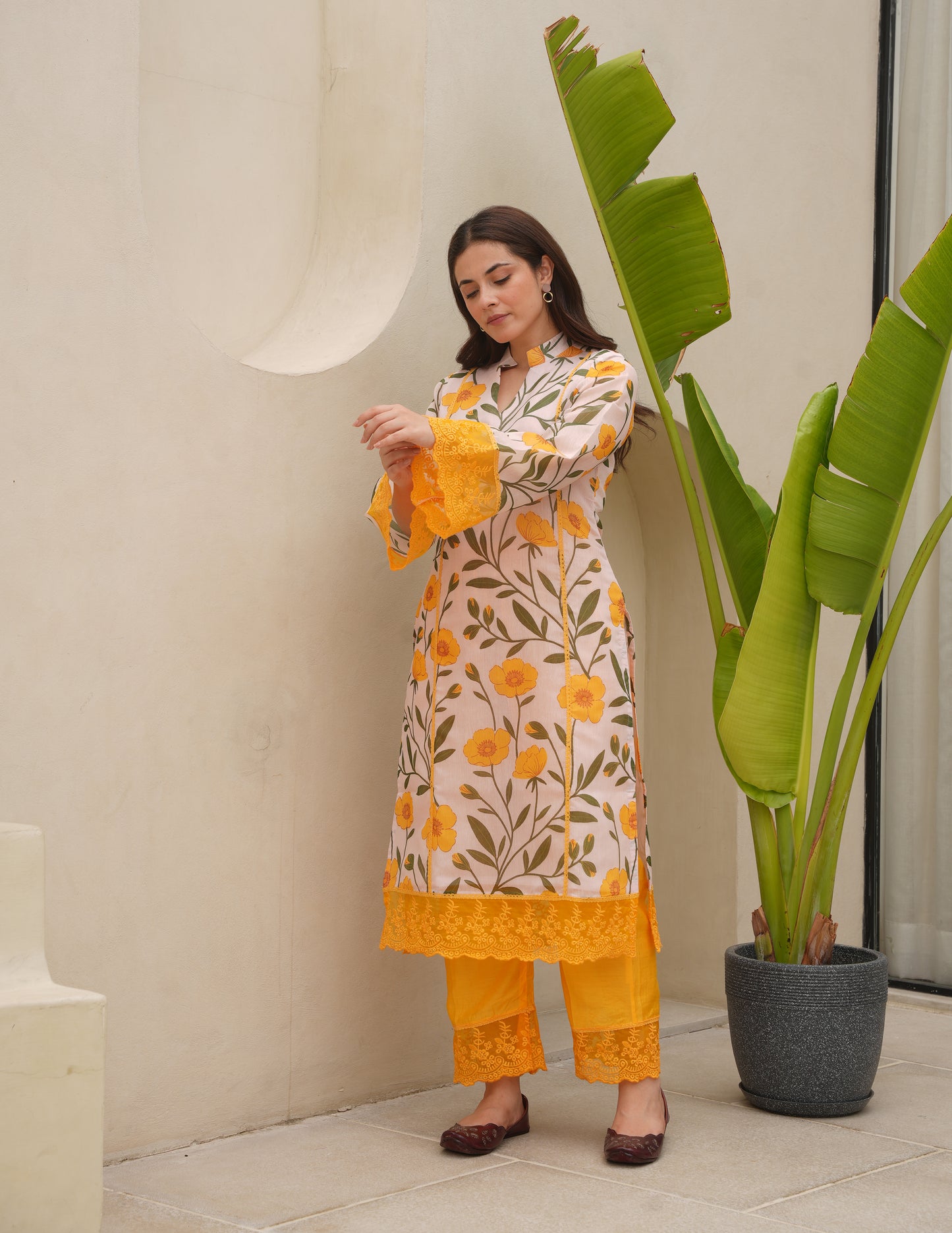 Flora Yellow Chanderi Kurta Set