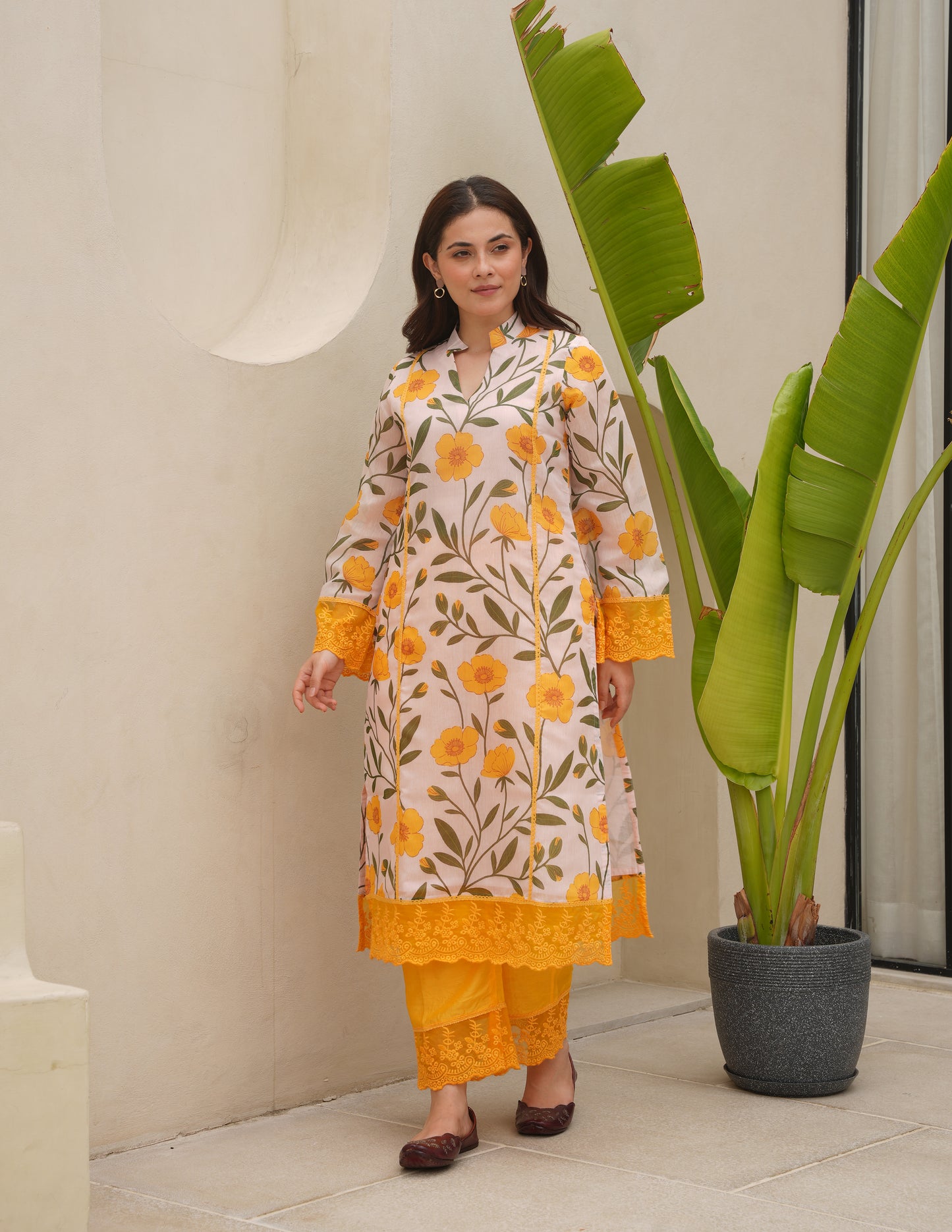 Flora Yellow Chanderi Kurta Set