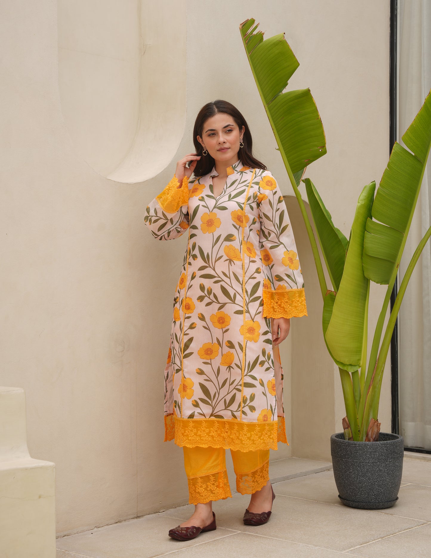 Flora Yellow Chanderi Kurta Set