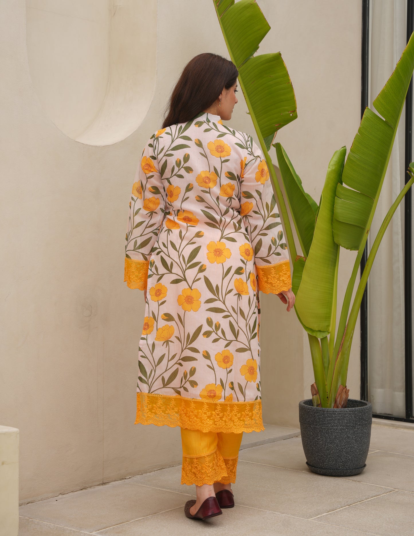 Flora Yellow Chanderi Kurta Set