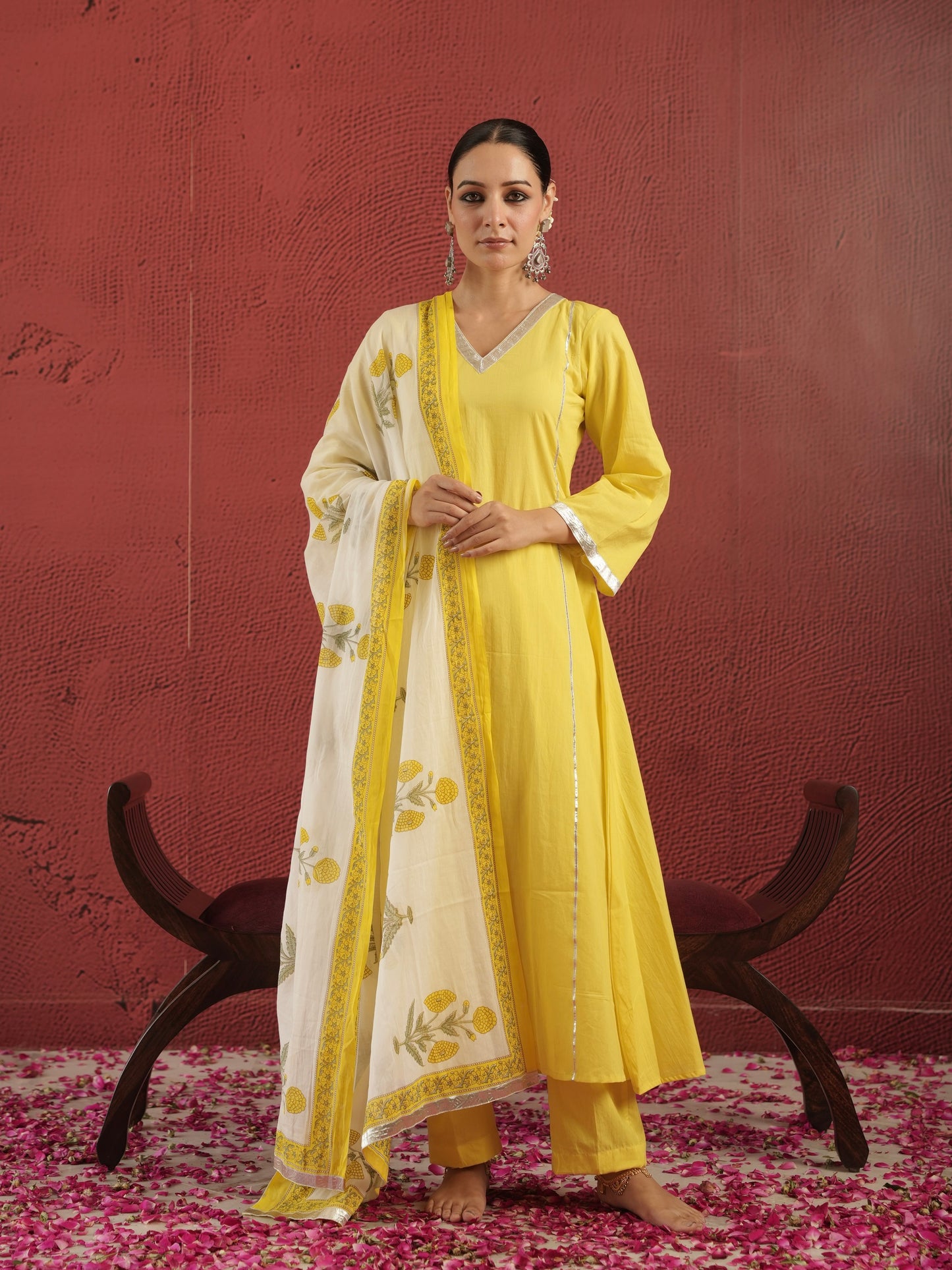 CHAAND YELLOW COTTON SUIT SET WITH BLOCK PRINT DUPATTA