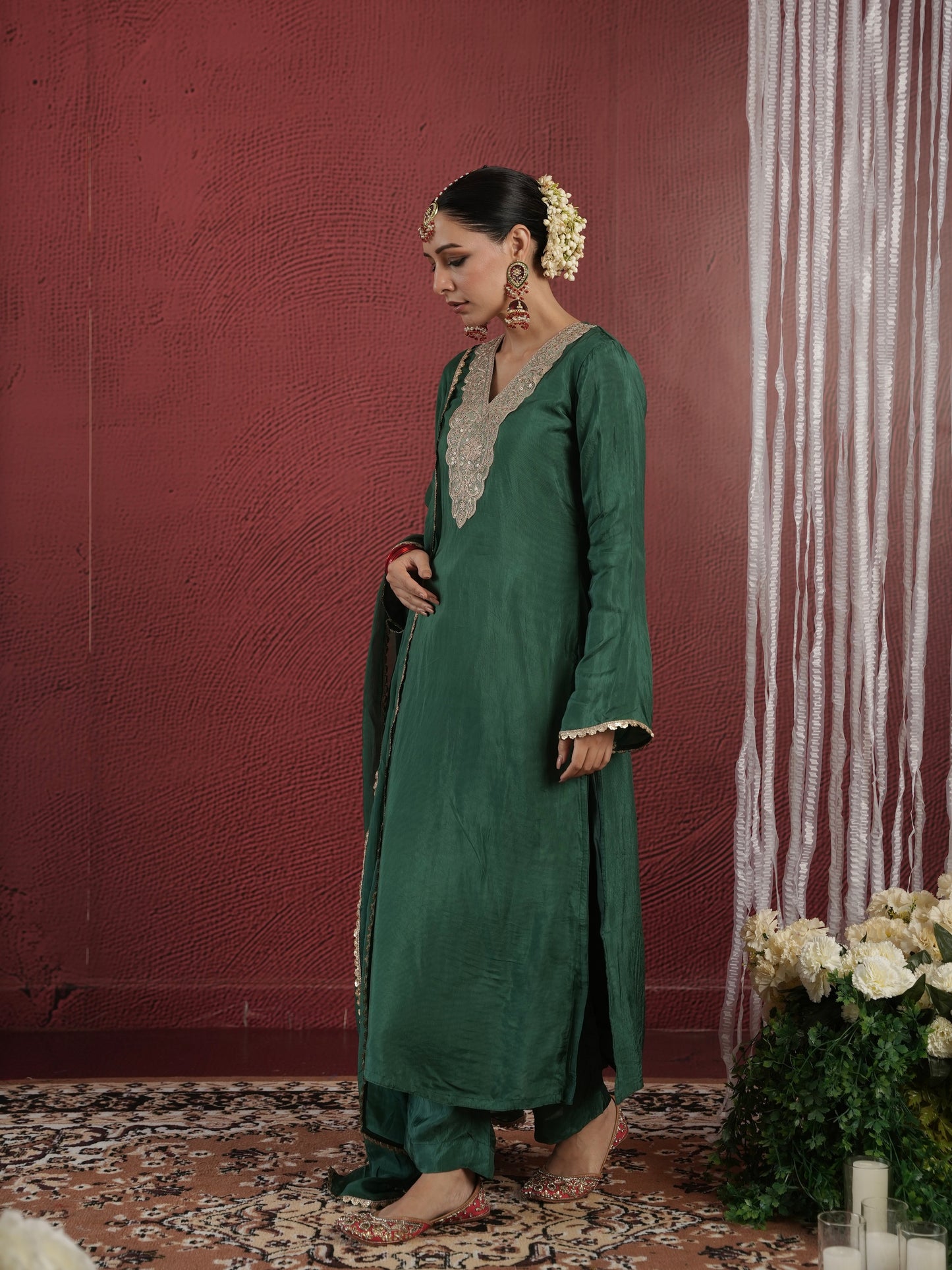 CHAAND GREEN SILK ZARIWORK SUIT SET