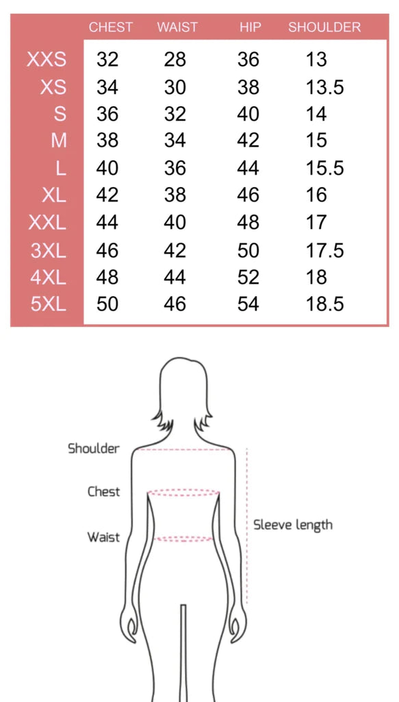 Size chart and Measurements – Umbara Designs